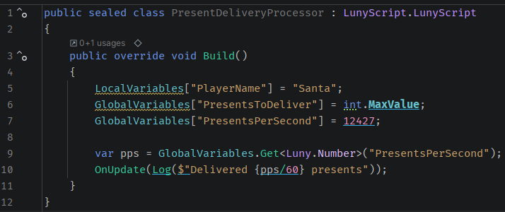 PresentDeliveryProcessor Example LunyScript